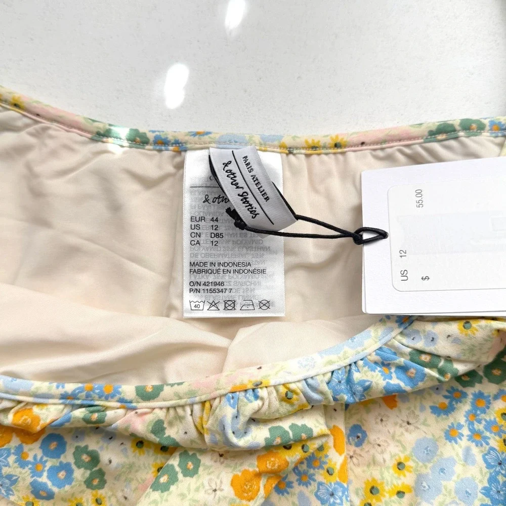 & Other Stories Floral‎ Ruffle Bikini Top Yellow Blue Paris Atelier NWT US 12